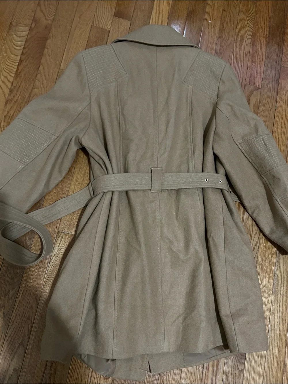 Like New! Michael Kors Camel Wool Belted Pea Trench Coat Tan 1X - Picture 6 of 8